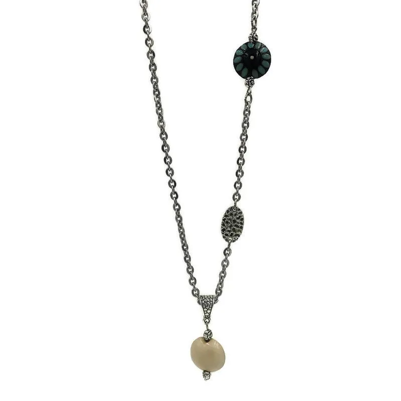 Silver Chain Necklace with Cream Pendant