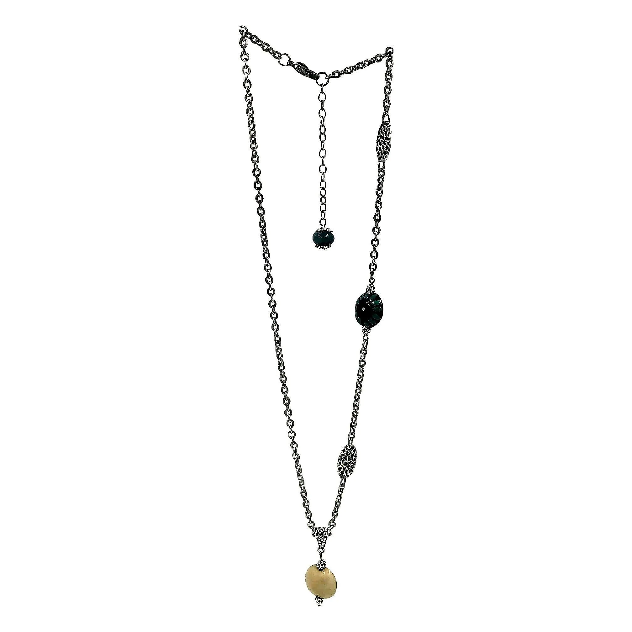 Silver Chain Necklace with Cream Pendant