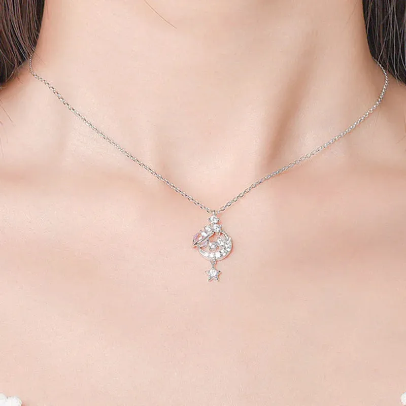 Silver Moonstone Star Necklace