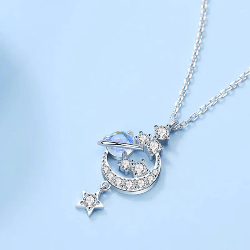 Silver Moonstone Star Necklace