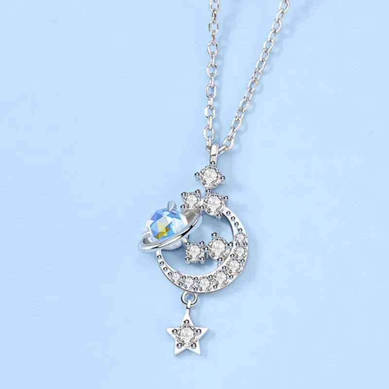 Silver Moonstone Star Necklace