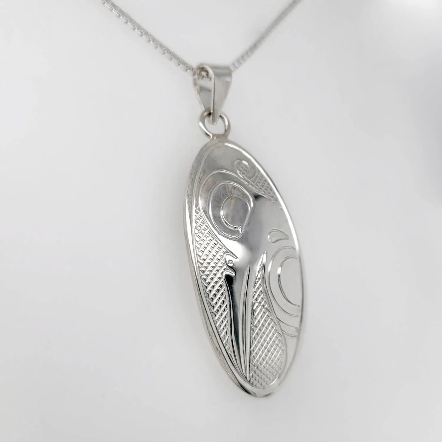 Silver Oval Hummingbird Spirit Pendant