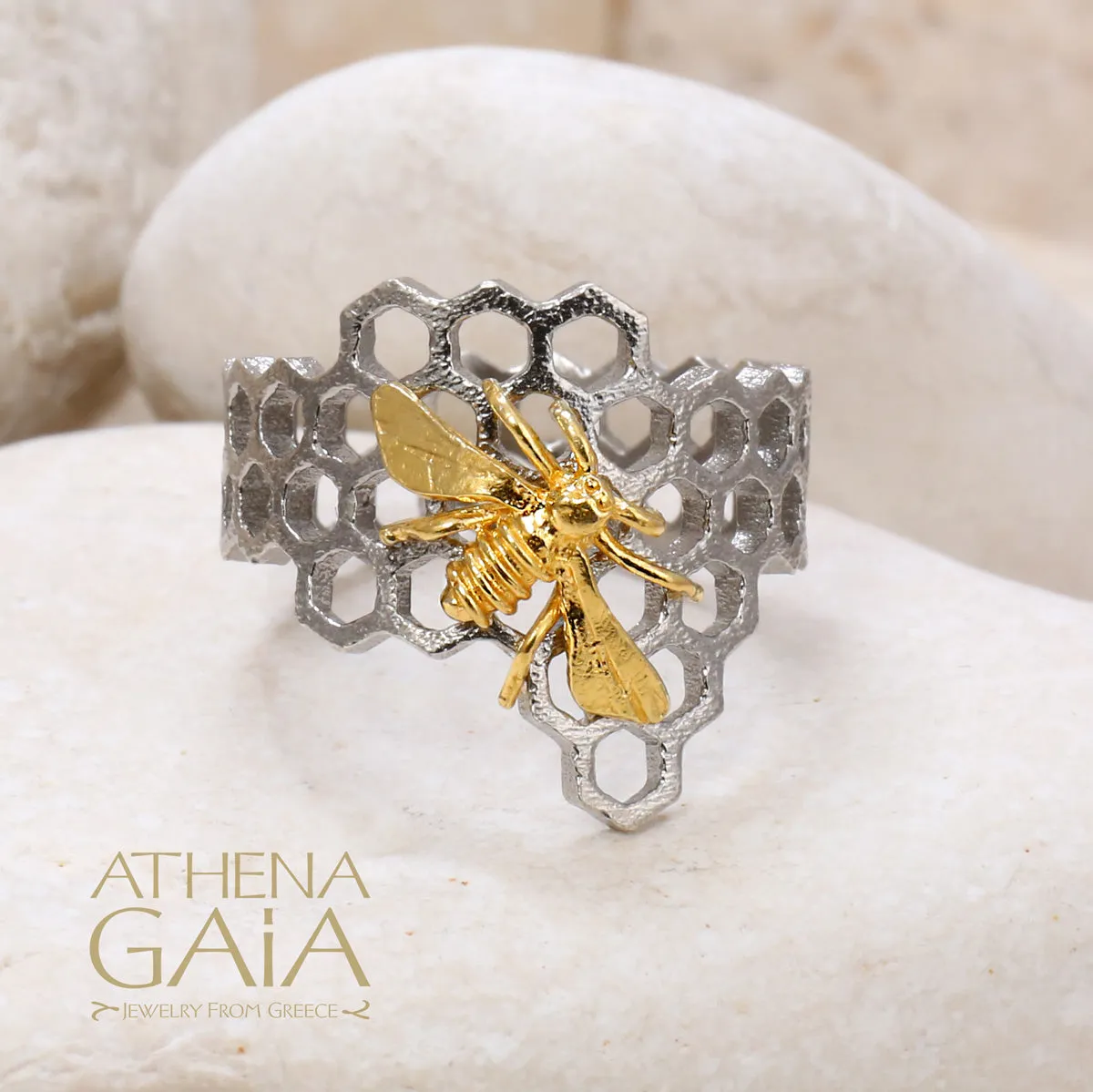 Small Honey Bee and Comb Organic Band Ring