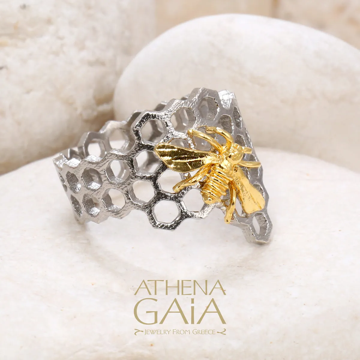 Small Honey Bee and Comb Organic Band Ring