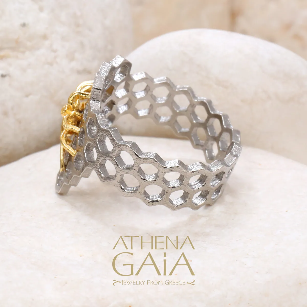 Small Honey Bee and Comb Organic Band Ring