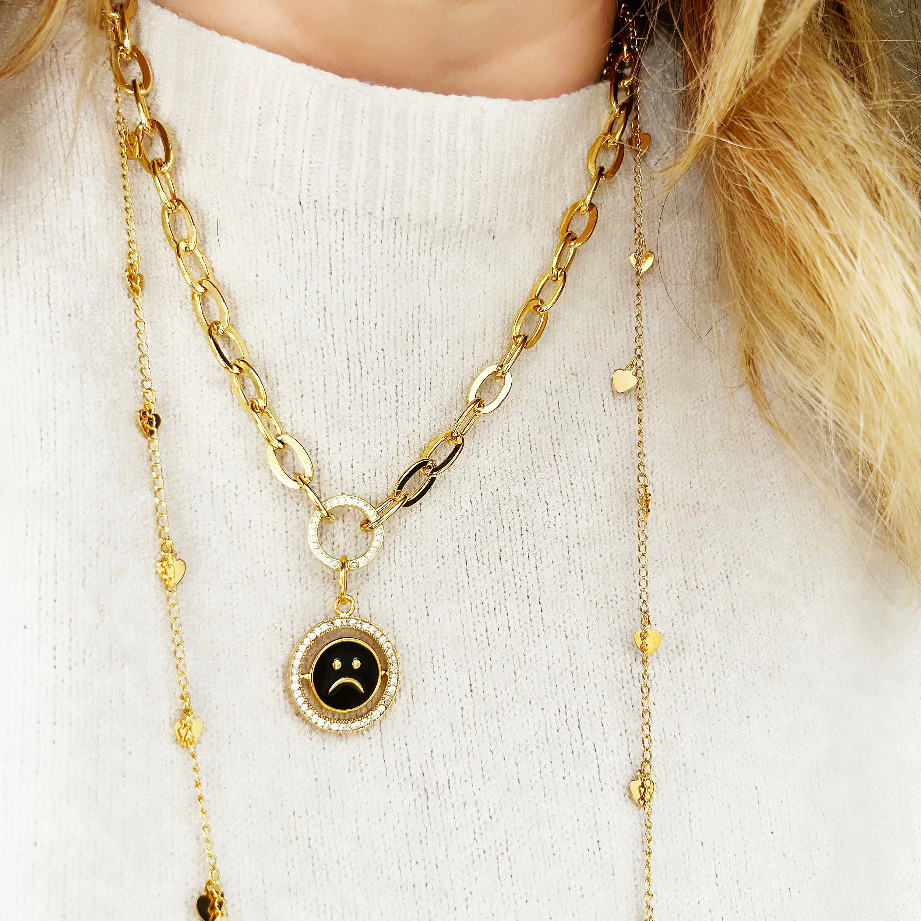 Sparkly Smiley Face Necklace | Happy Sad Spinner