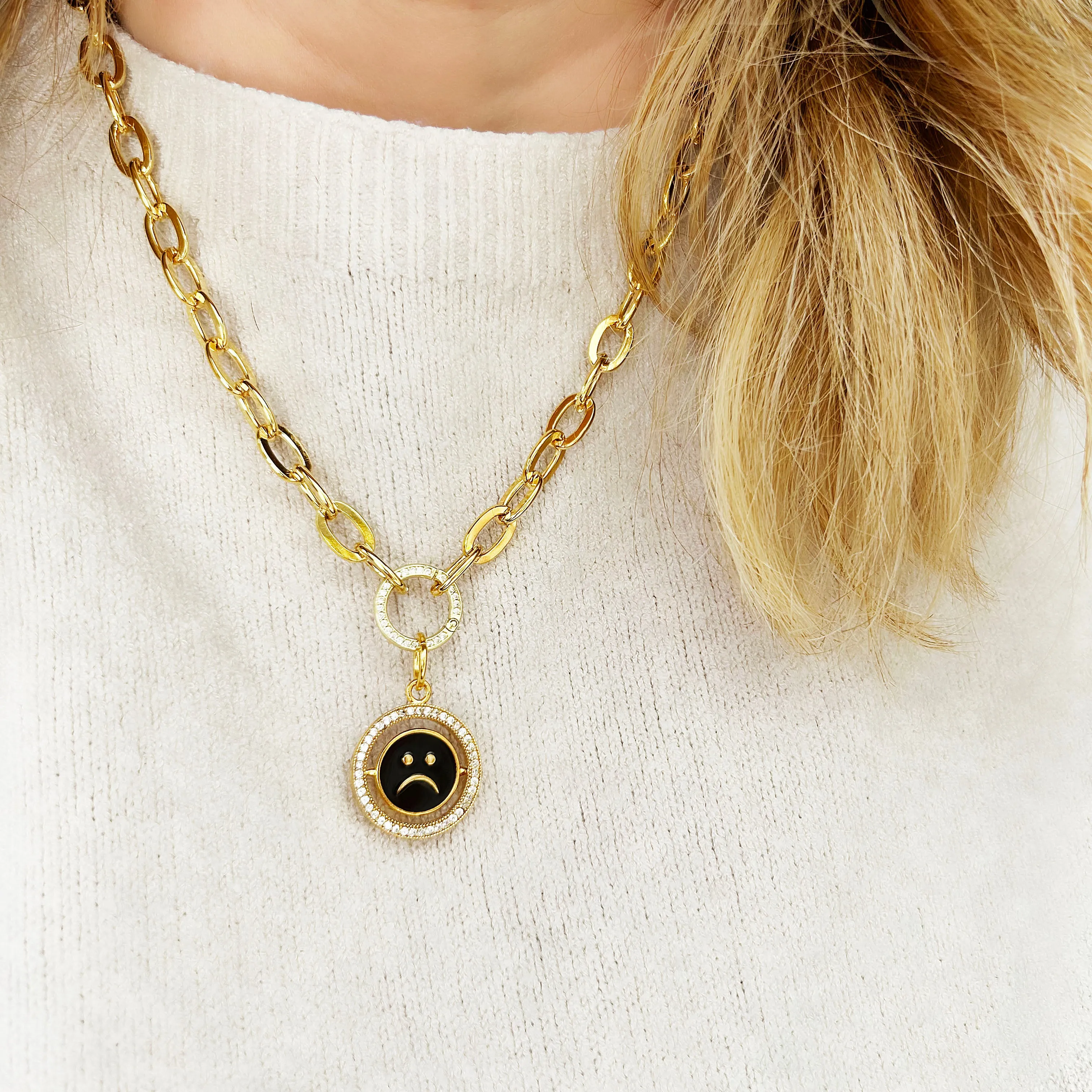 Sparkly Smiley Face Necklace | Happy Sad Spinner