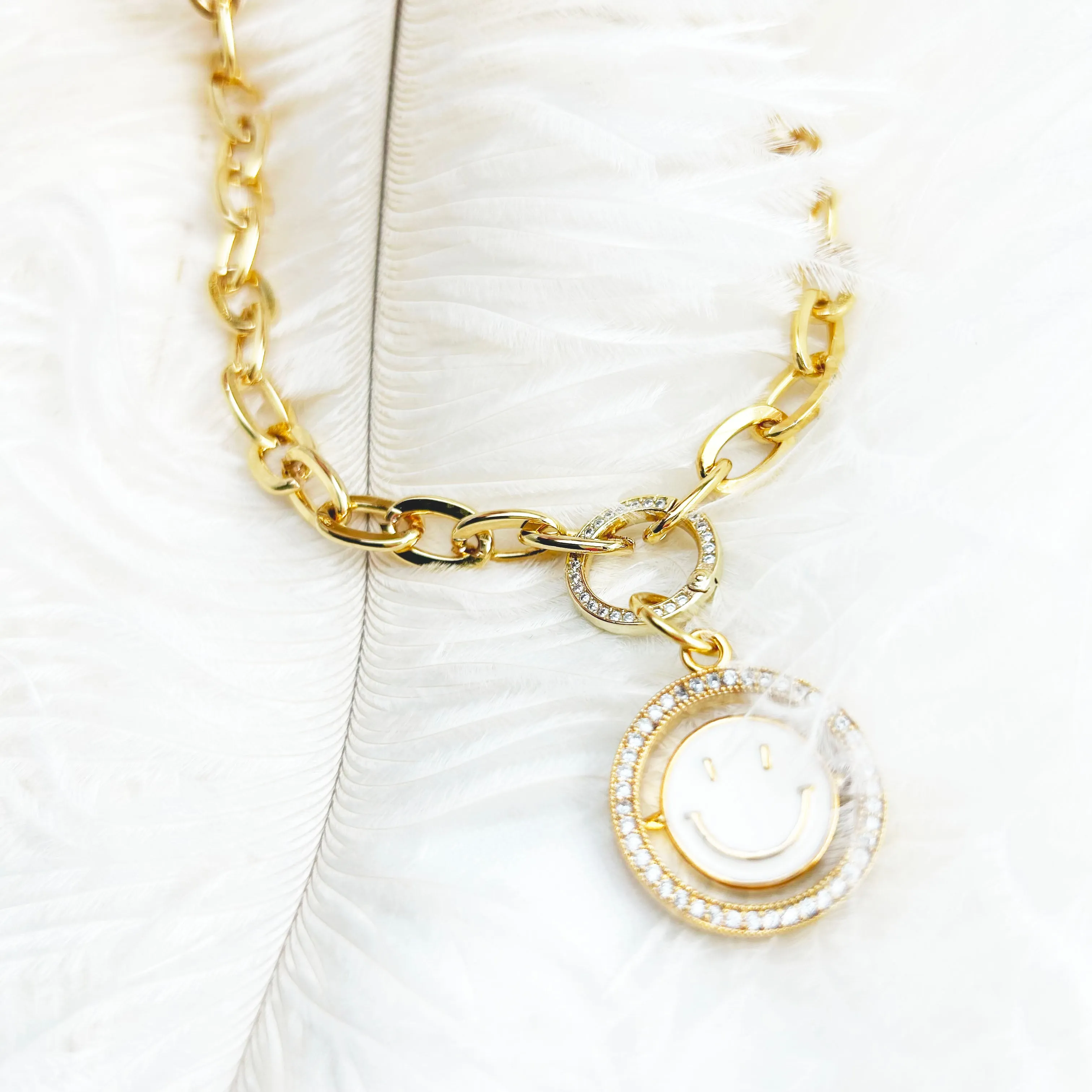 Sparkly Smiley Face Necklace | Happy Sad Spinner