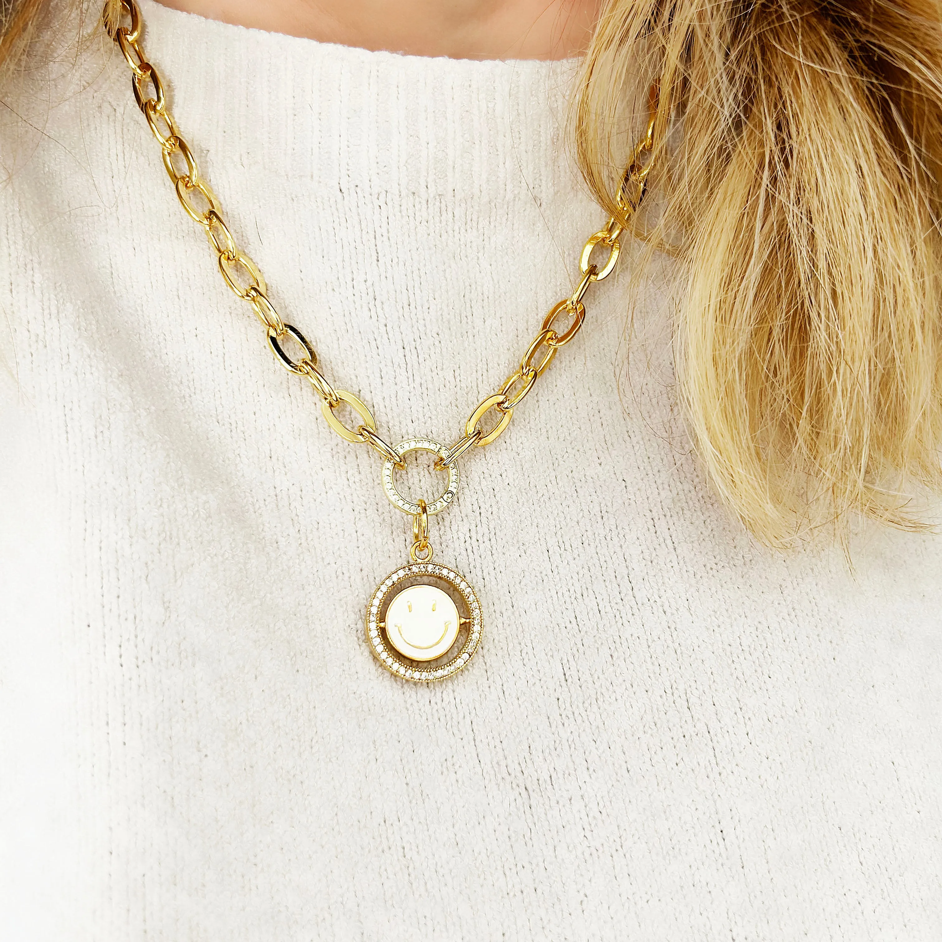 Sparkly Smiley Face Necklace | Happy Sad Spinner