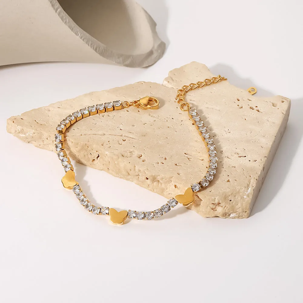 Stainless Steel Butterfly Round Zircon Tennis Chain