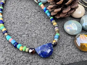 Statement necklace, Tribal necklace , Picasso seed beads necklace, Bohemian necklace, lapis lazuli necklace