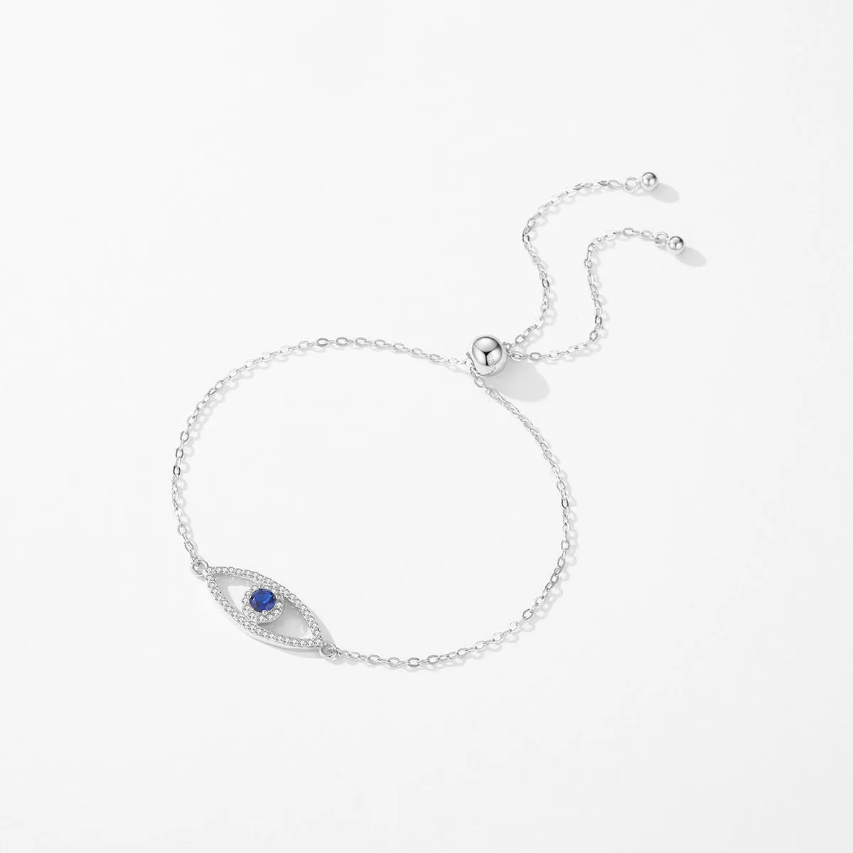 Sterling Silver Blue Eye Bracelet with Zircon Gems