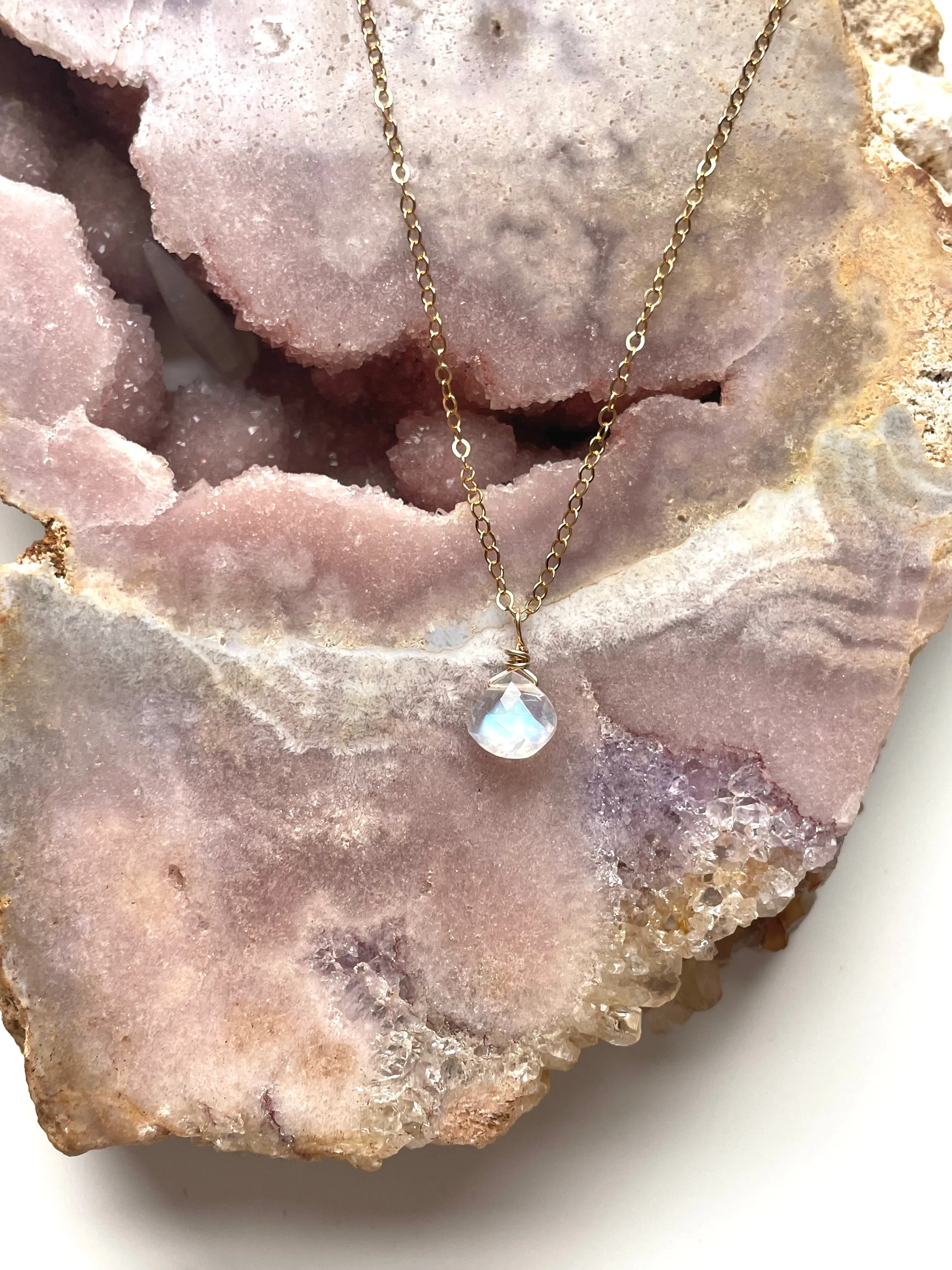 Tiny Rainbow Moonstone Pendant Necklace
