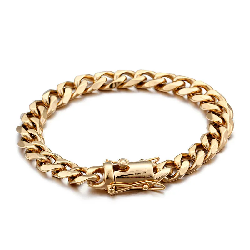 Titanium Steel CZ Zircon Men's Cuban Chain Bracelet - European and American Hip Hop Style Jewelry