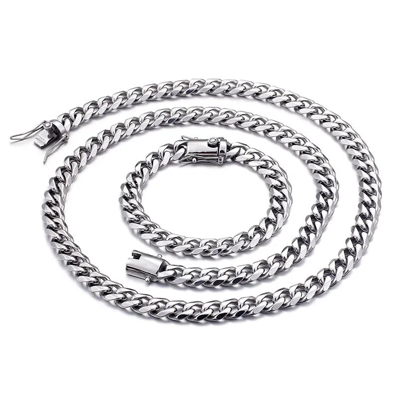 Titanium Steel CZ Zircon Men's Cuban Chain Bracelet - European and American Hip Hop Style Jewelry
