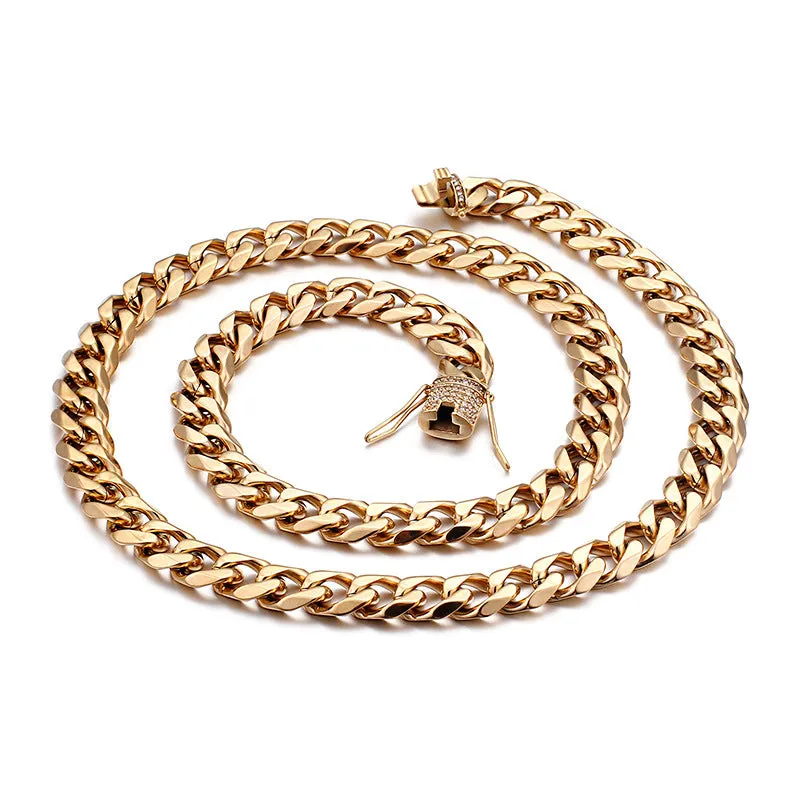 Titanium Steel CZ Zircon Men's Cuban Chain Bracelet - European and American Hip Hop Style Jewelry