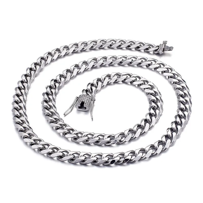 Titanium Steel CZ Zircon Men's Cuban Chain Bracelet - European and American Hip Hop Style Jewelry