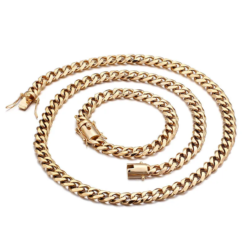 Titanium Steel CZ Zircon Men's Cuban Chain Bracelet - European and American Hip Hop Style Jewelry