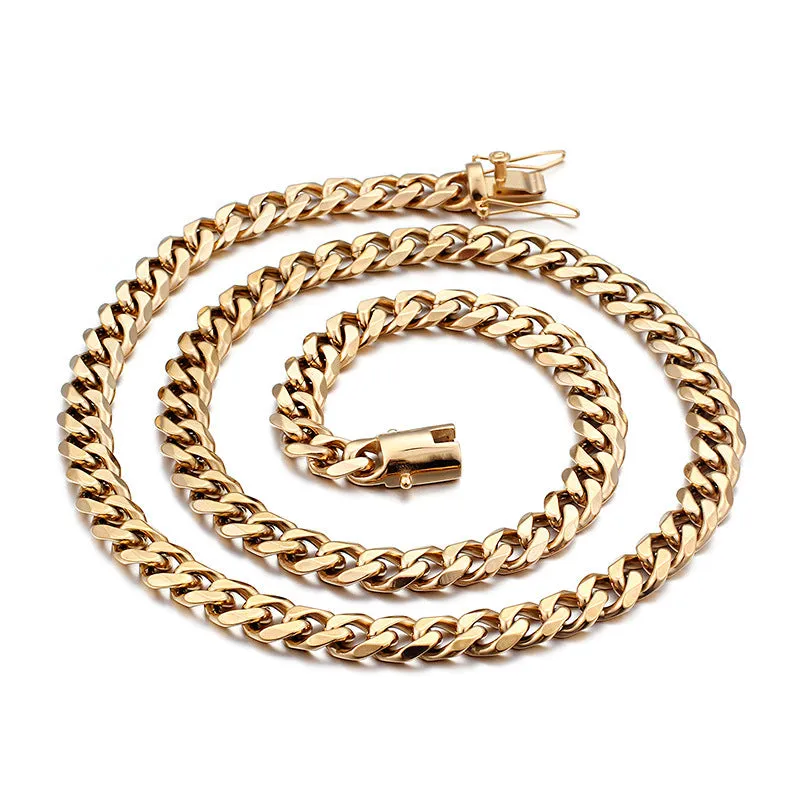 Titanium Steel CZ Zircon Men's Cuban Chain Bracelet - European and American Hip Hop Style Jewelry