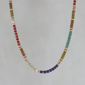 Turquoise, Lapis and Coral Mixed Metals Necklace