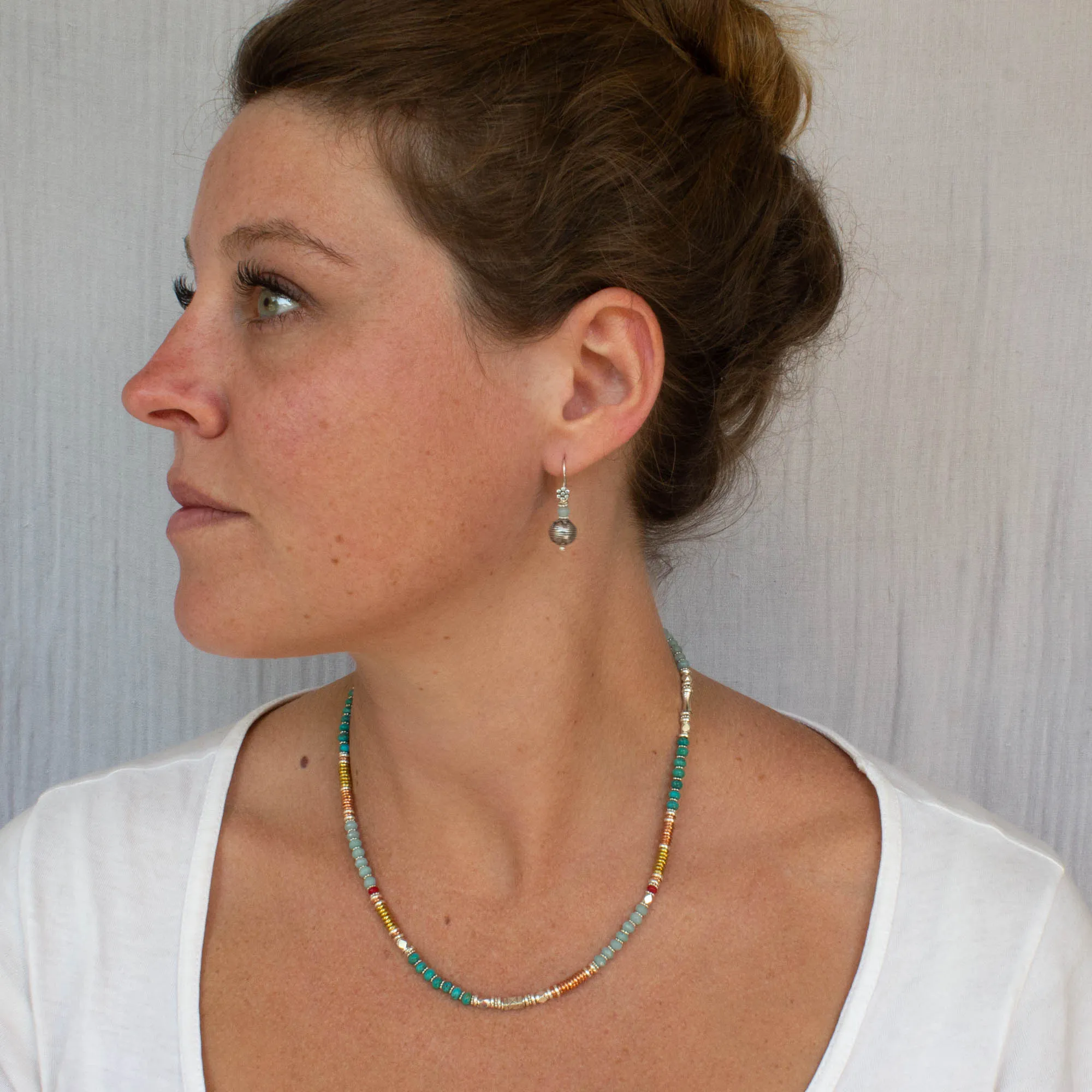 Turquoise, Lapis and Coral Mixed Metals Necklace