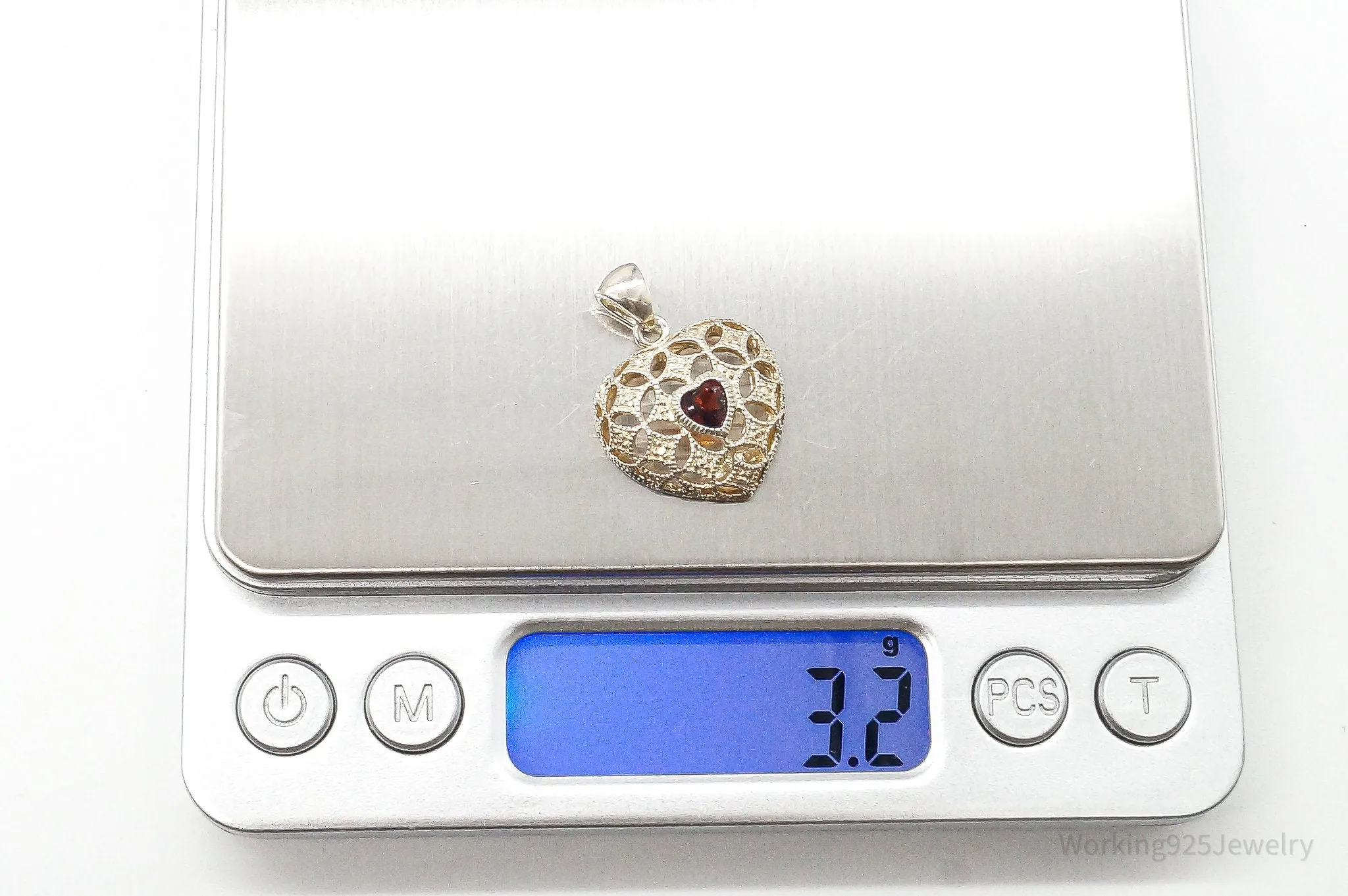 Vintage Designer Avon Garnet Heart Sterling Silver Pendant