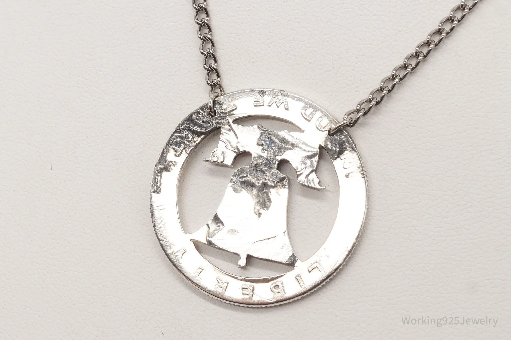 Vintage Half Dollar Coin Cut Out Pendant Silver Chain Necklace