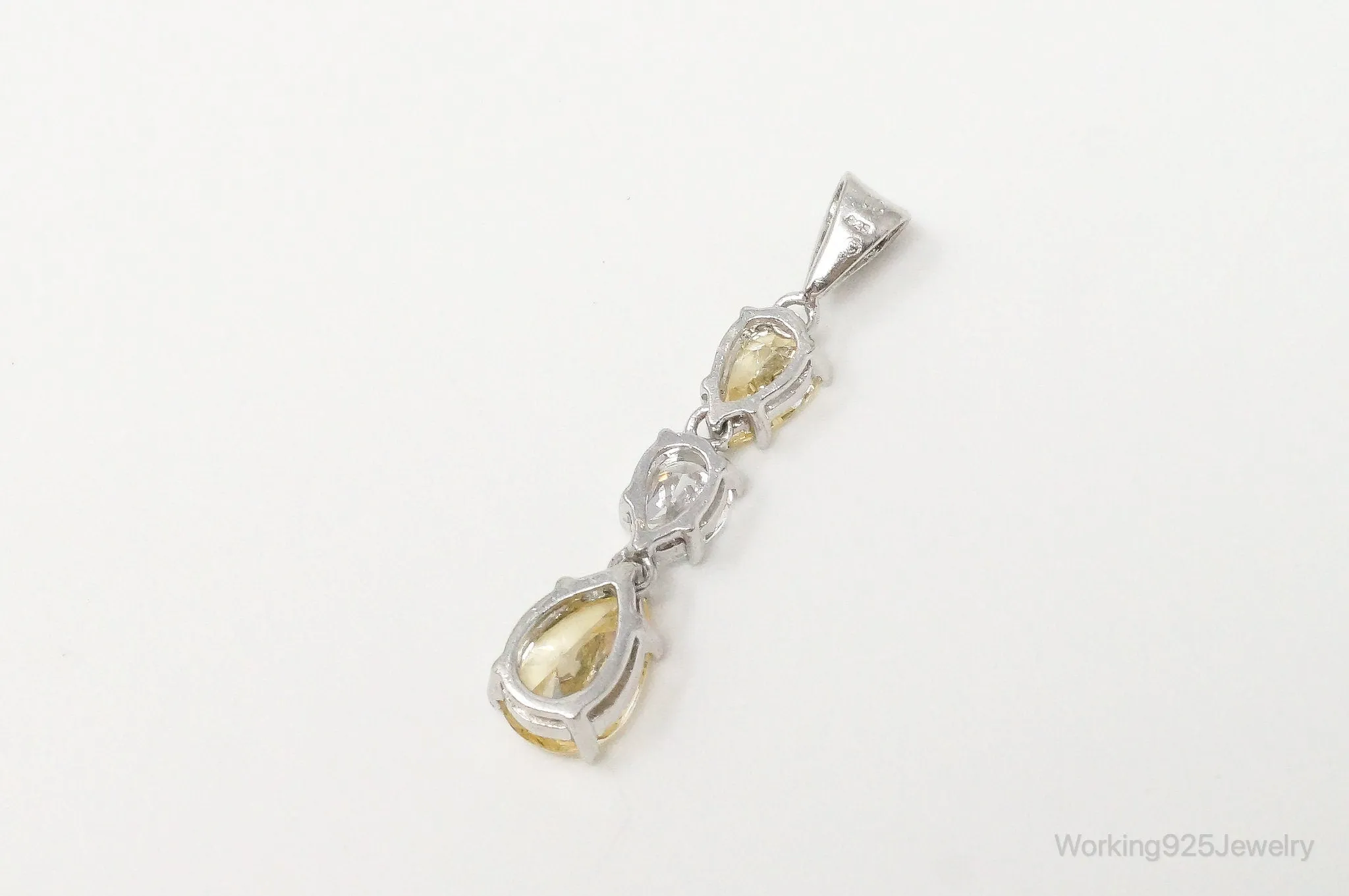 Vintage Large Citrine Cubic Zirconia Sterling Silver Pendant