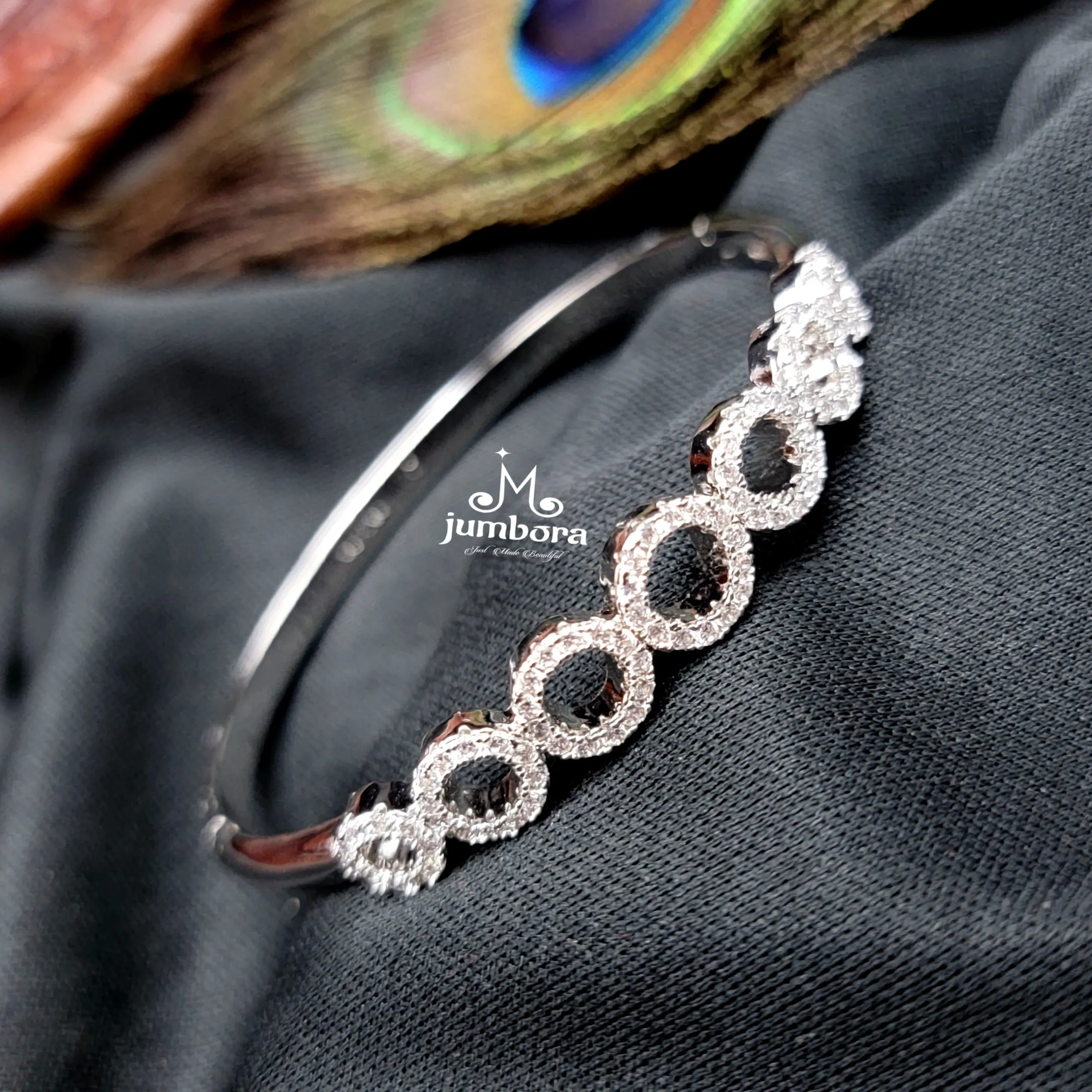 White AD Zircon Stones Silver Finish Openable Single Bangle Bracelet