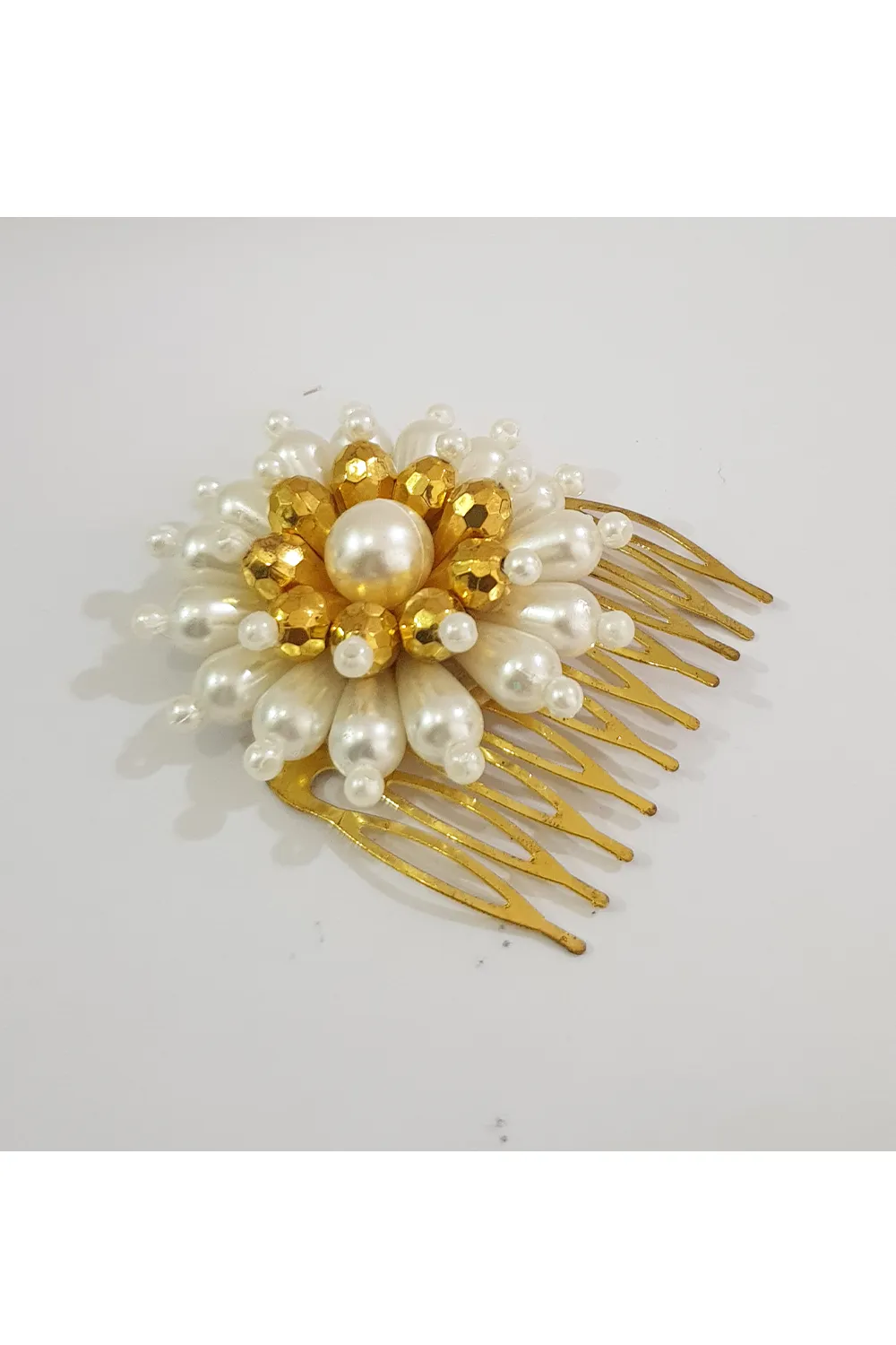White And Golden Flower Hair Comb Clip
