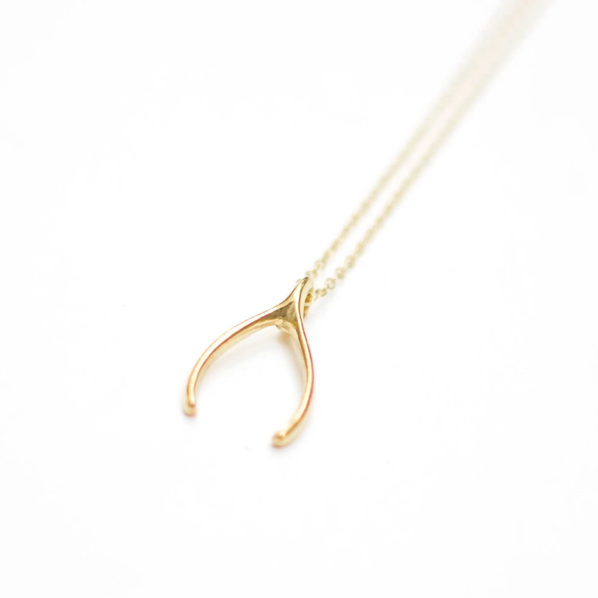 Wishbone Pendant Necklace, Solid Gold