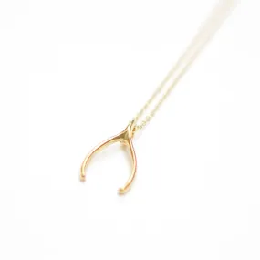 Wishbone Pendant Necklace, Solid Gold