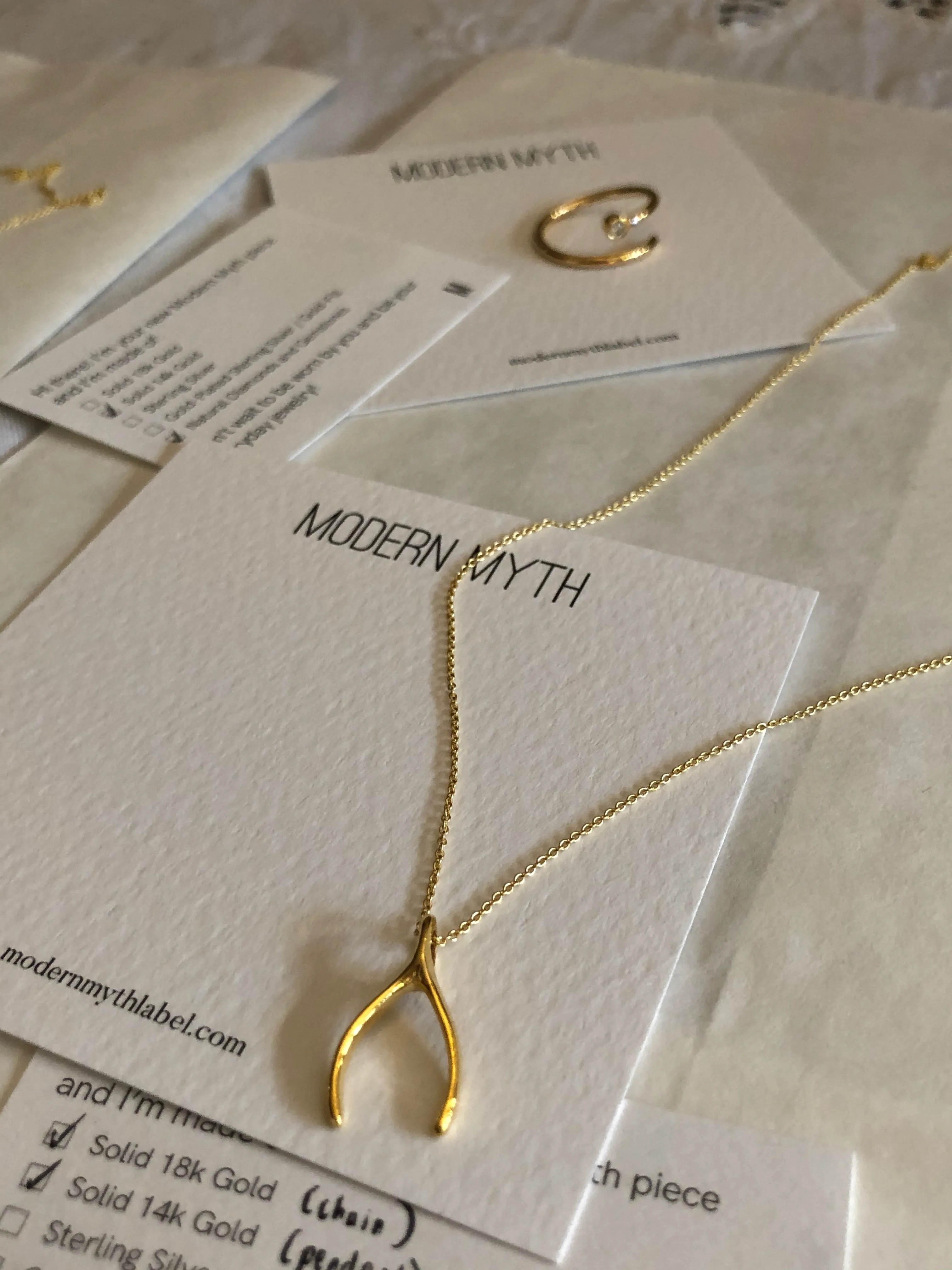 Wishbone Pendant Necklace, Solid Gold