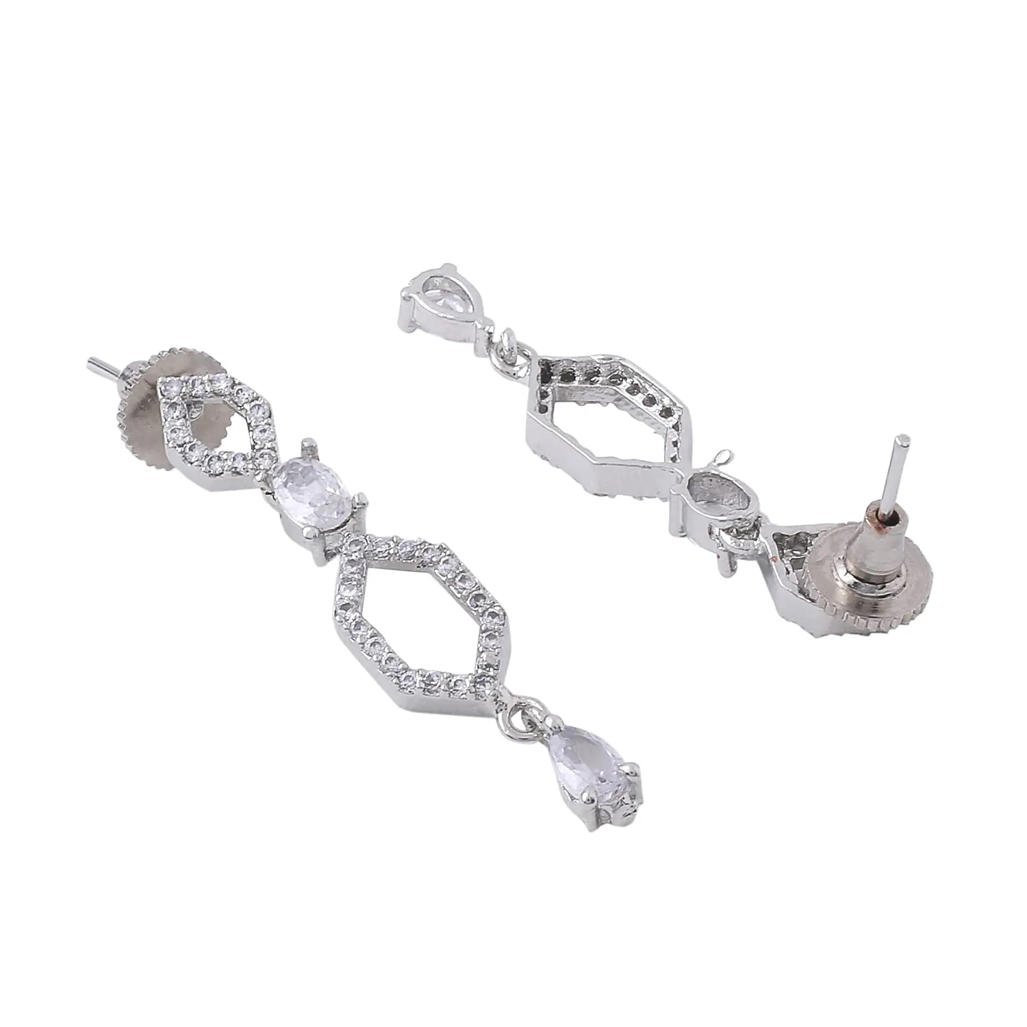 Yellow Chimes Jewellery Set for Women and Girls American Diamond Jewellery Set | Silver Tone White AD Necklace Set | Birthday Gift for girls and women Anniversary Gift for Wife