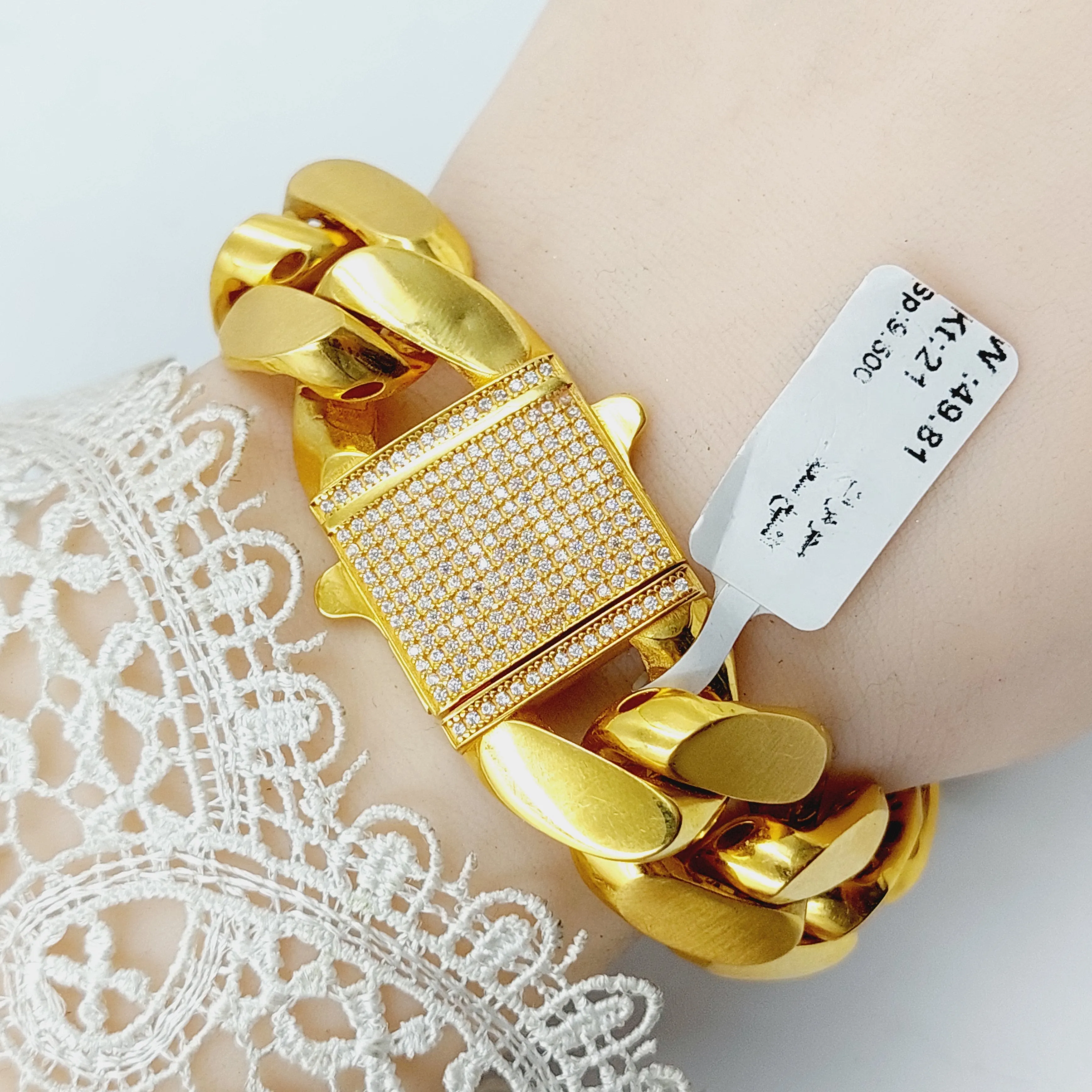 Zircon Studded Cuban Links Bracelet