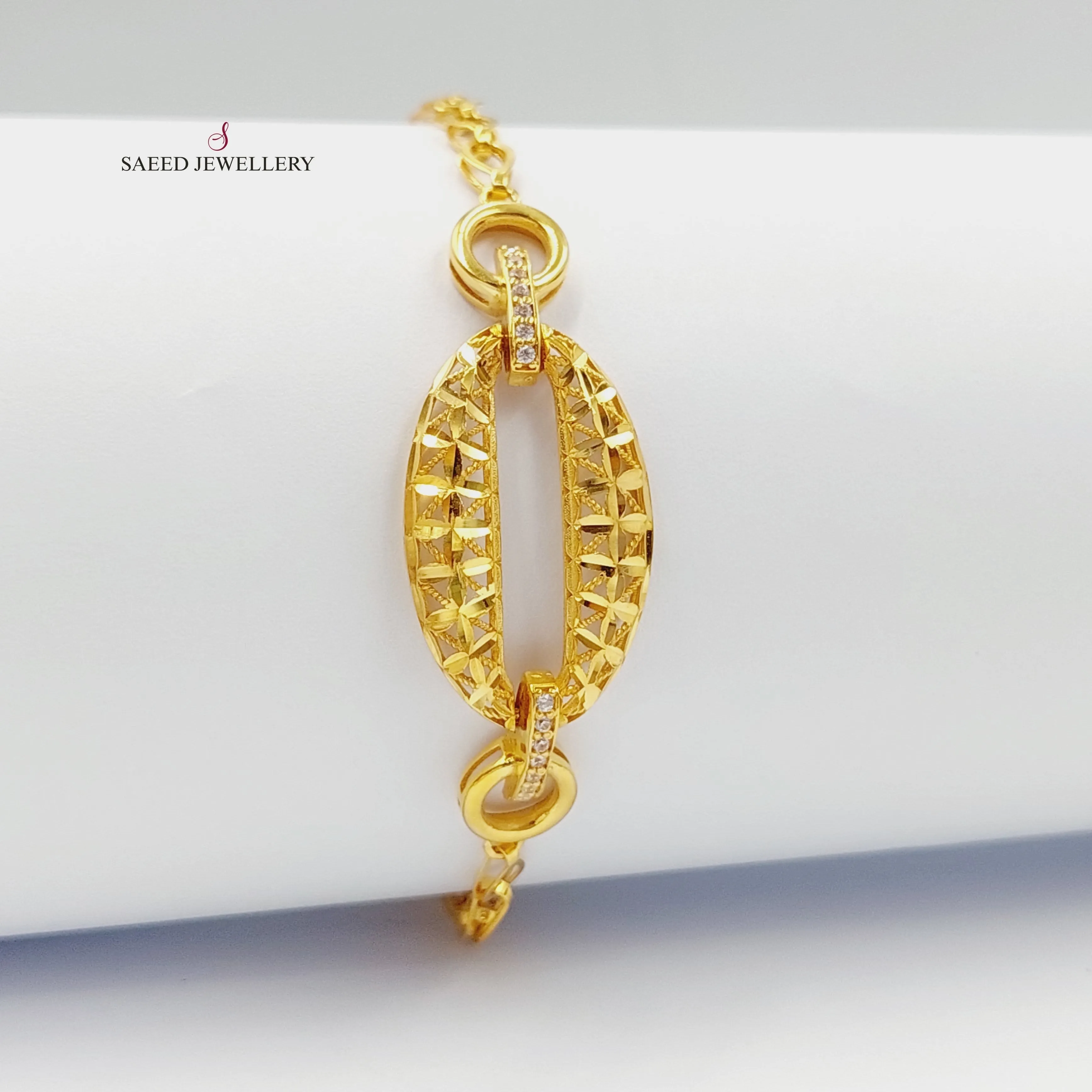 Zircon Studded Engraved Bracelet