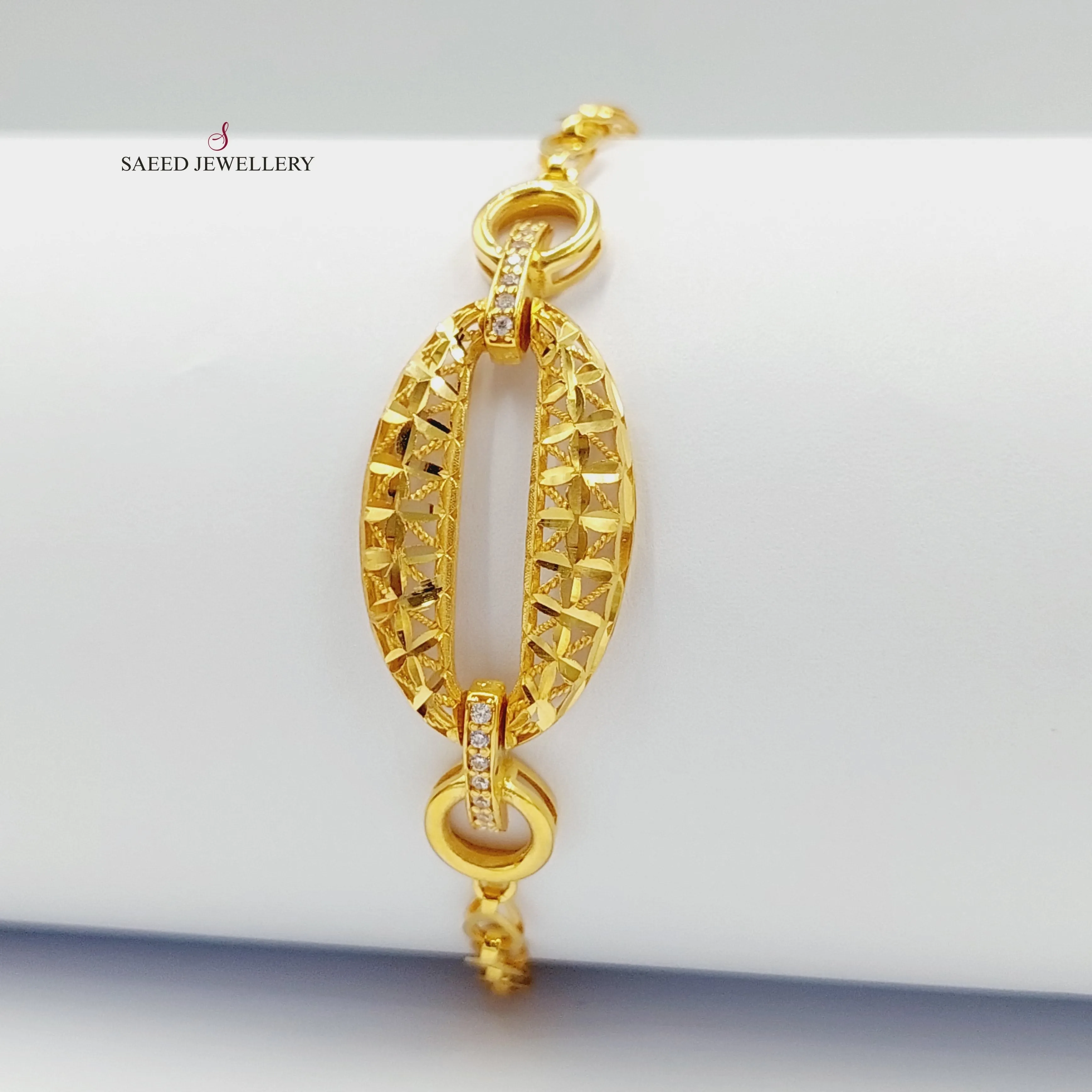 Zircon Studded Engraved Bracelet